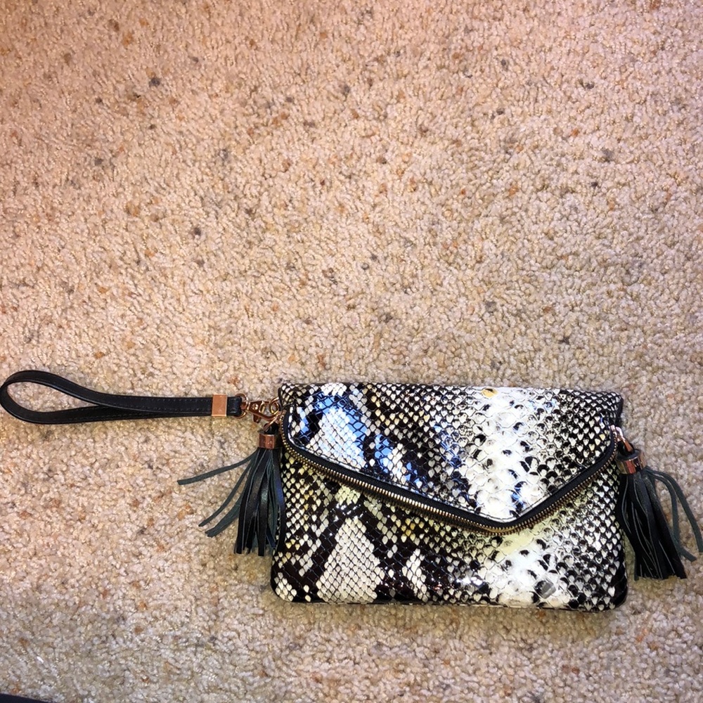 Henri Bendel faux snakeskin wristlet